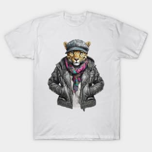 leopard wearing a jackets hat and a scarf T-Shirt